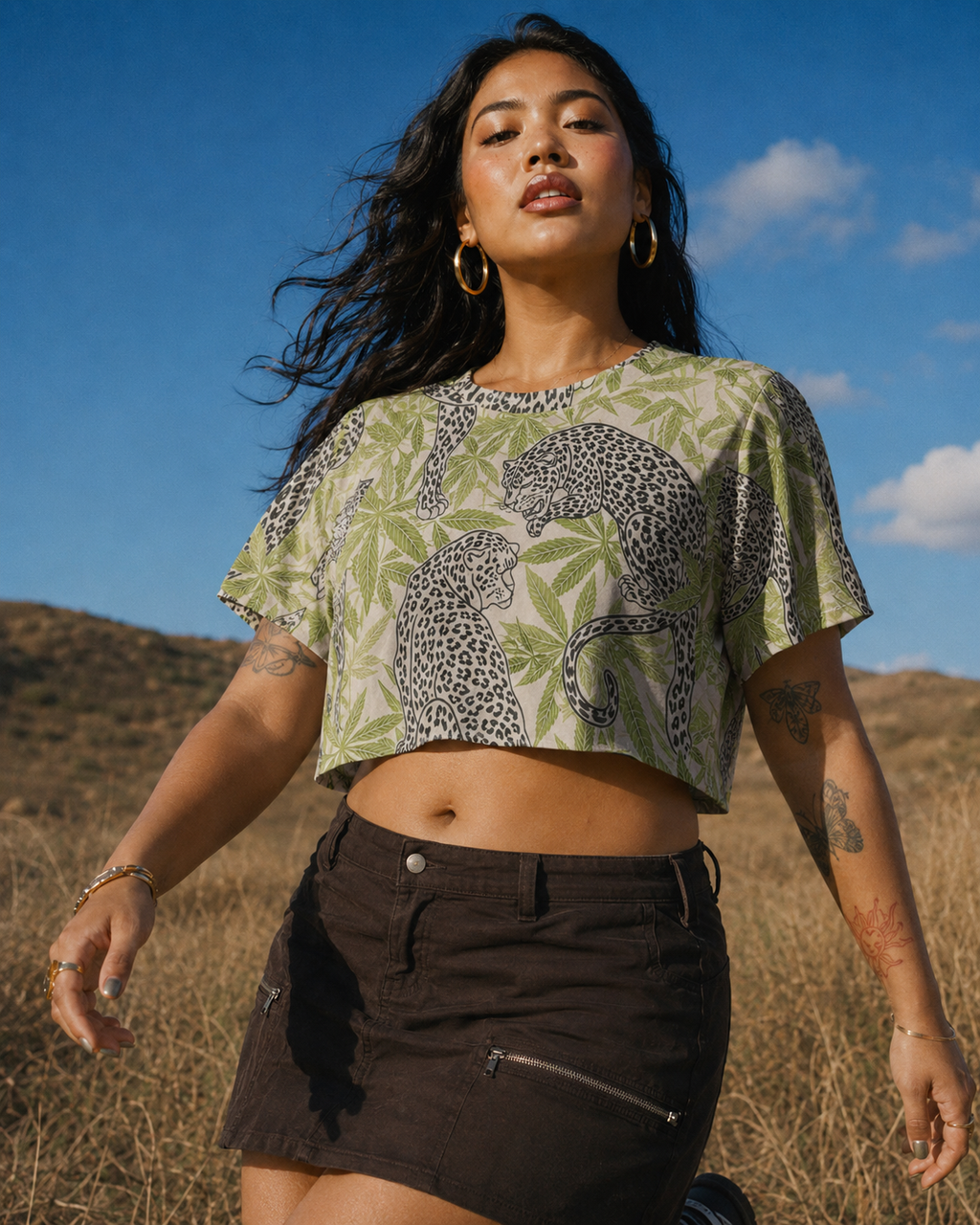 Leopard Print Cropped Ralgan T-Shirt