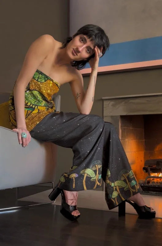 pantalon en soie aux champignons cosmiques 