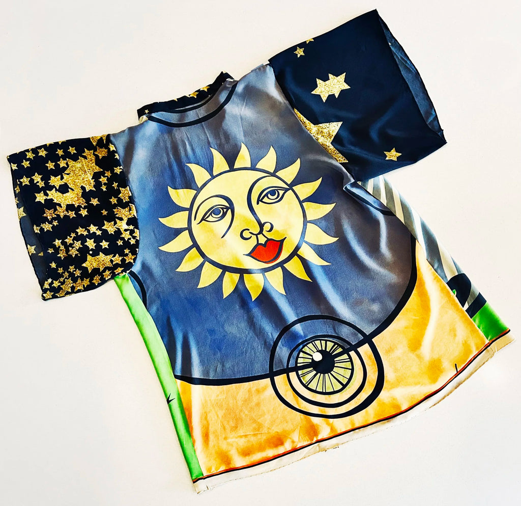 green eyed kimono-style silk top