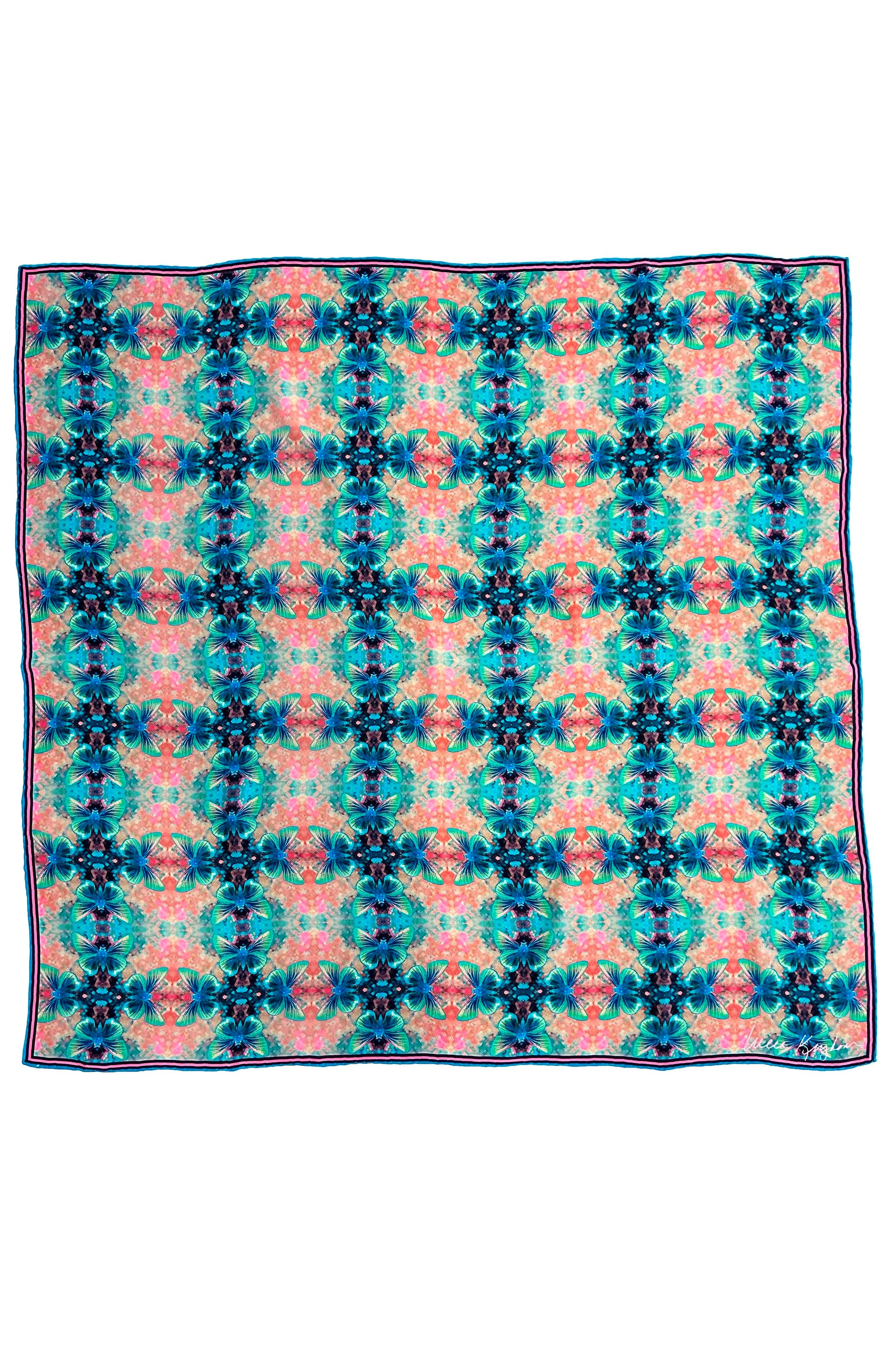 pink & blue flutter plaid silk scarf