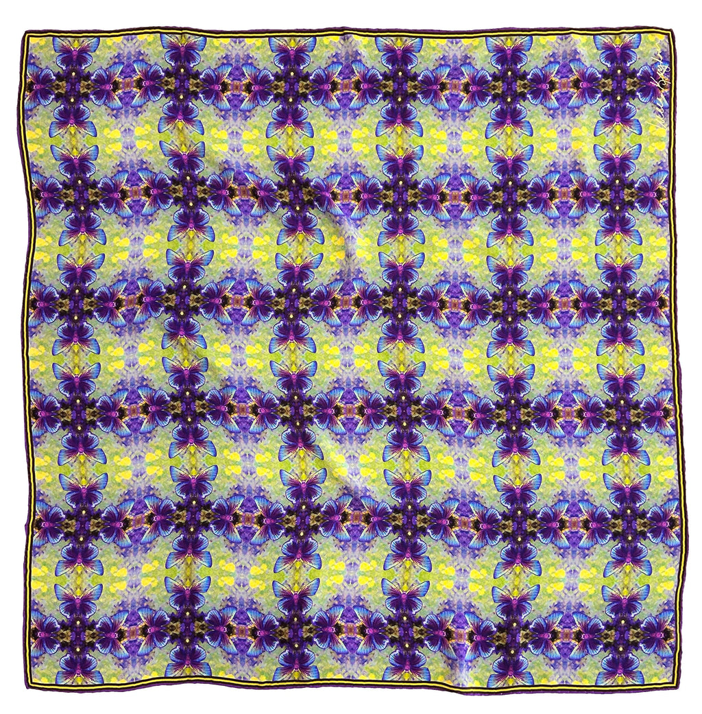 yellow & purple flutter plaid silk scarf
