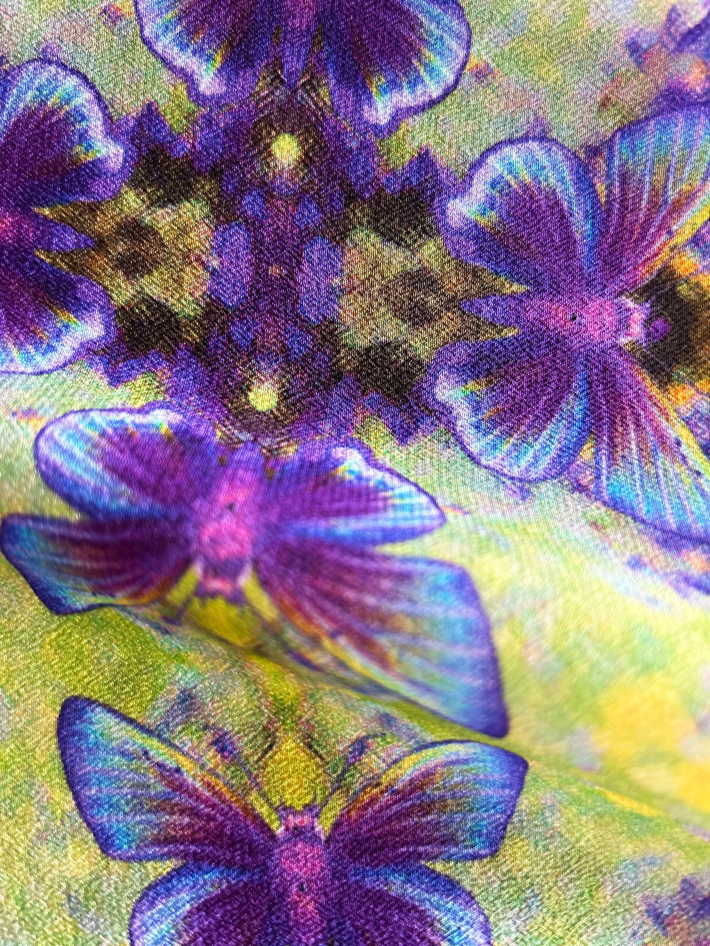 yellow & purple flutter plaid silk scarf