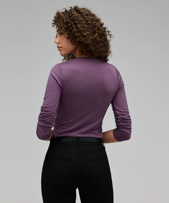 Pull slim à manches longues et col en V en mérinos pour femme