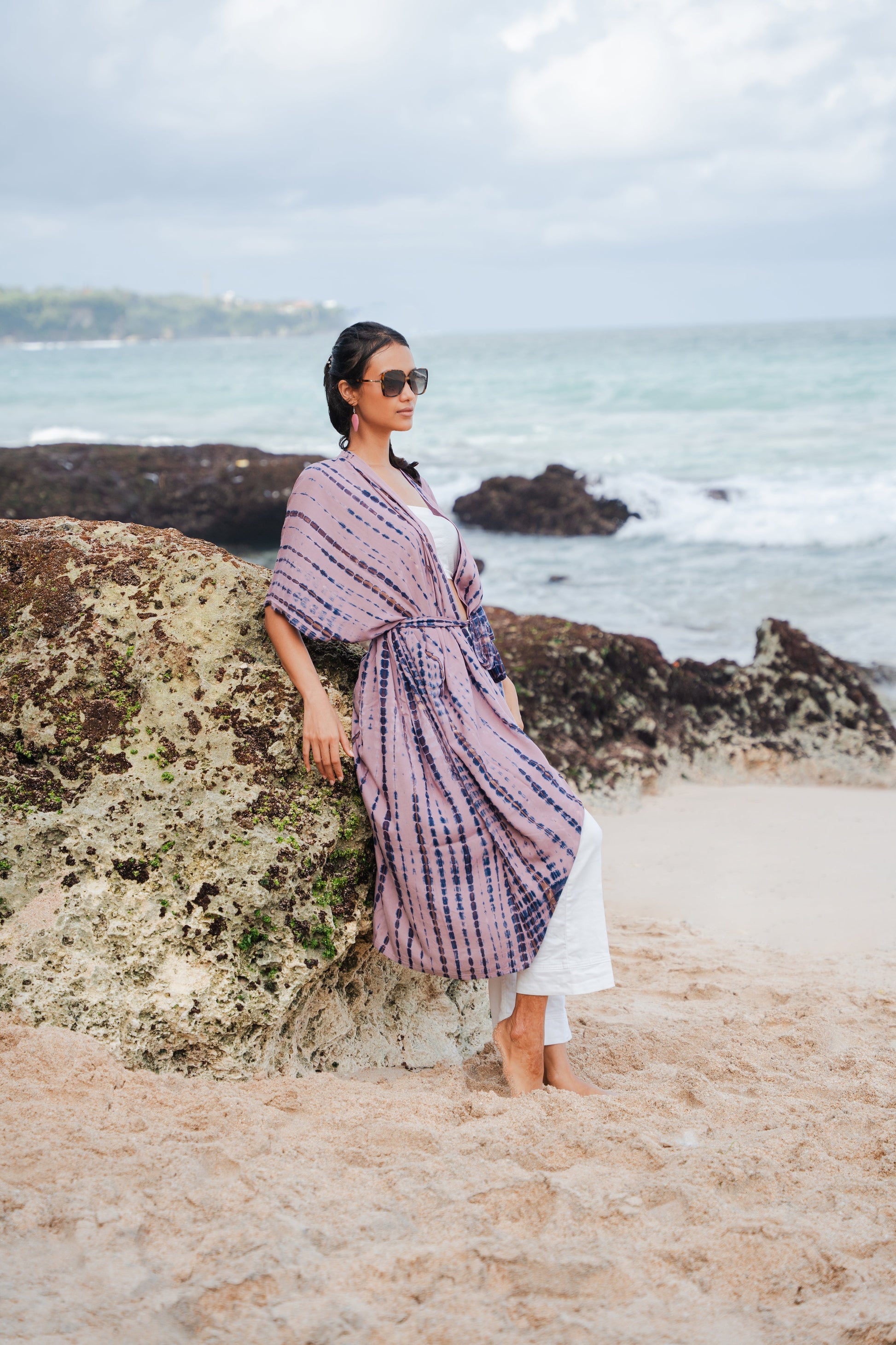 Simple Bone Tie Dye Kimono - Pink