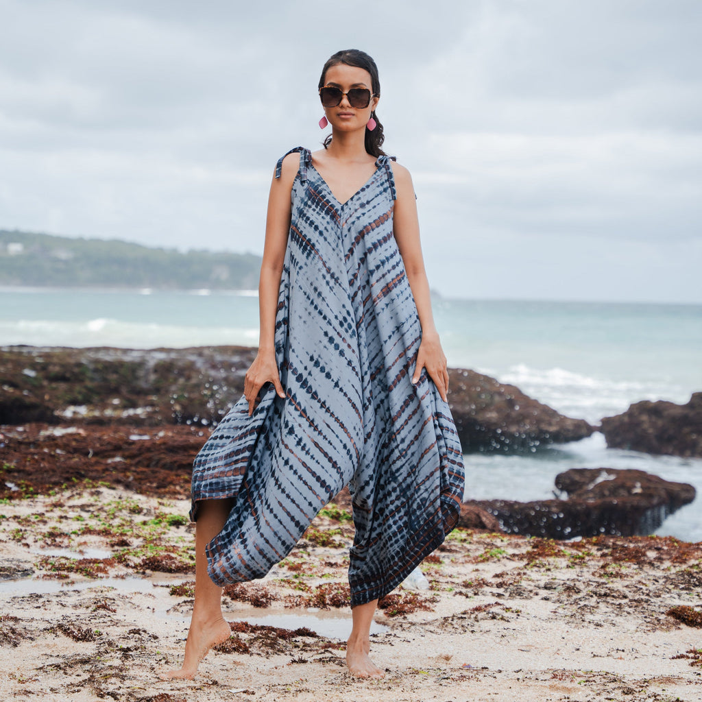 Simple Bone Tie Dye Romper - Grey