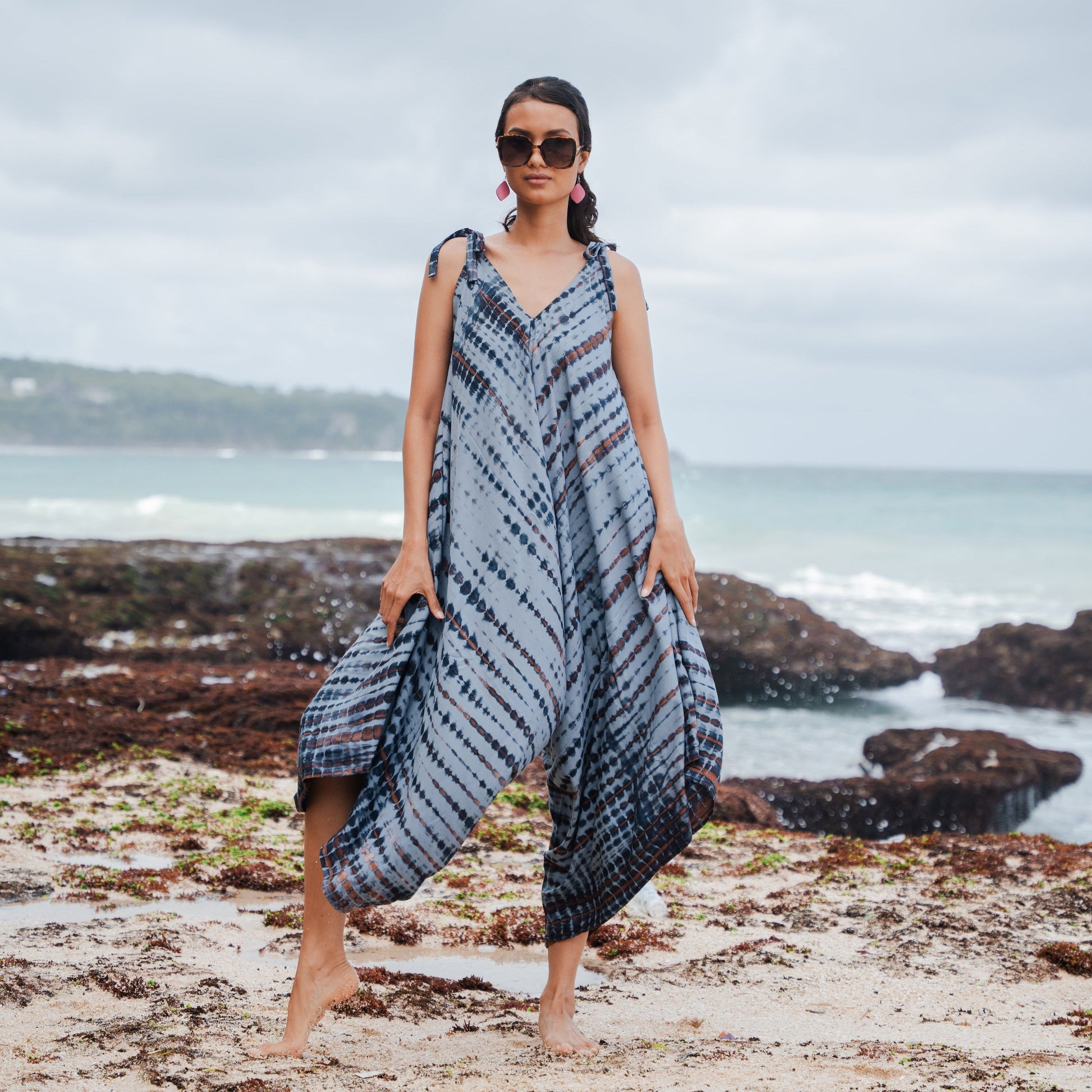 Simple Bone Tie Dye Romper - Grey