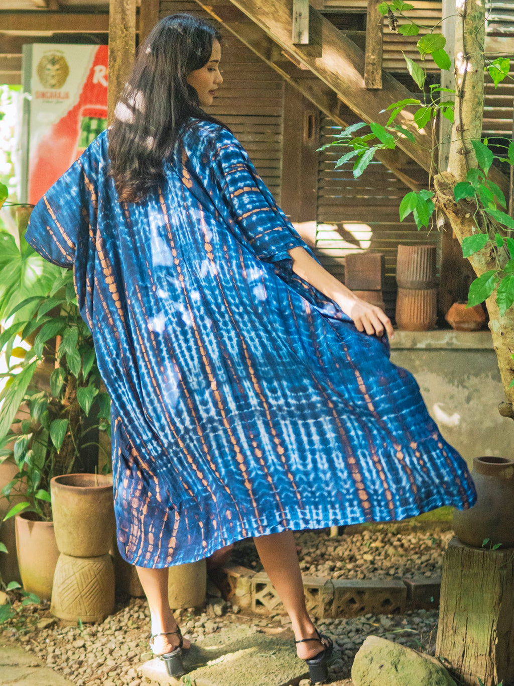 Tie Dye Long Kimono -Blue