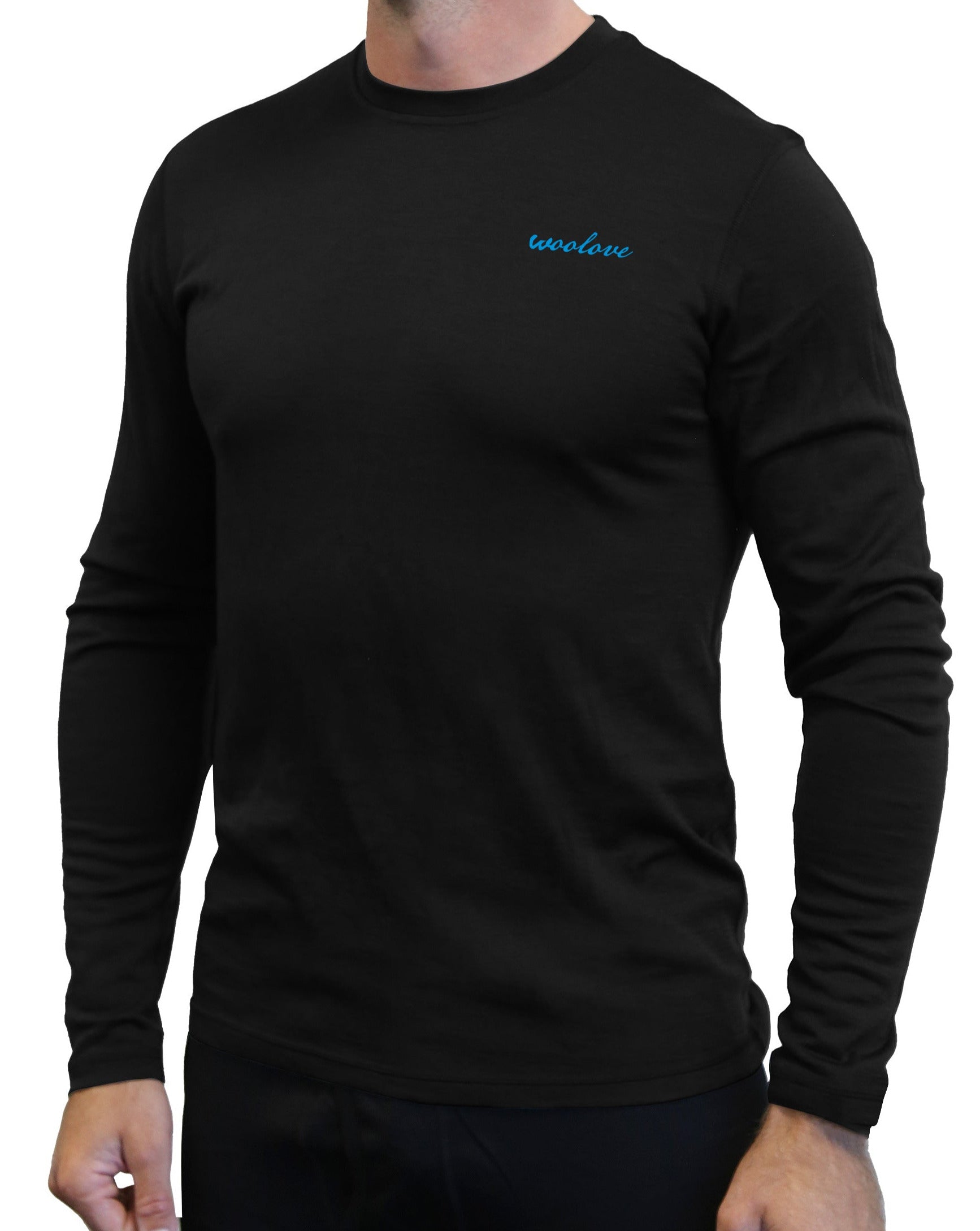 T-shirt homme à manches longues et col rond 100 % laine mérinos, 190 g/m² 