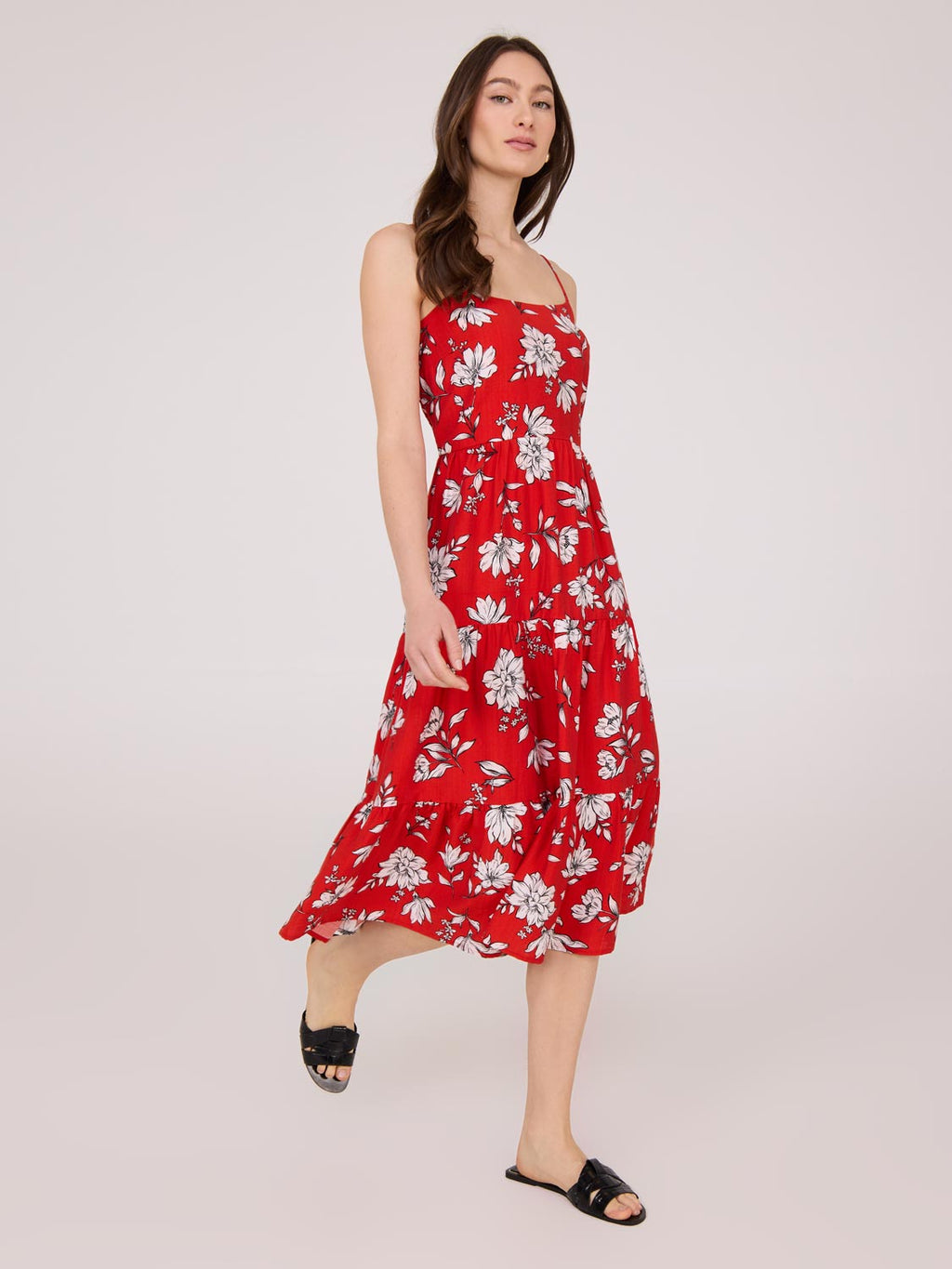 Robe midi imprimée à bretelles spaghetti