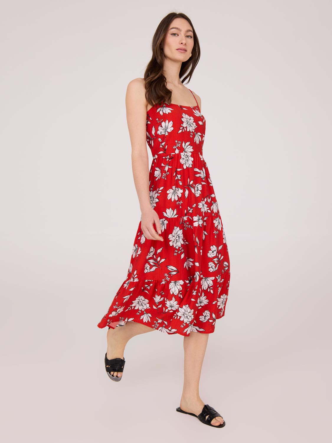 Robe midi imprimée à bretelles spaghetti