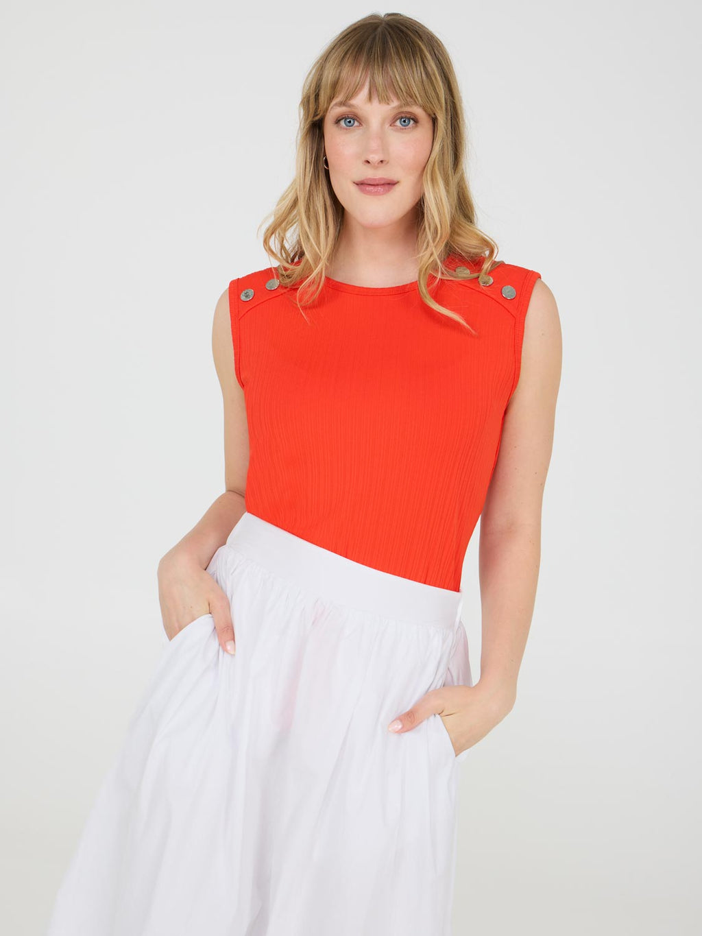Sleeveless Top With Button Shoulder Details