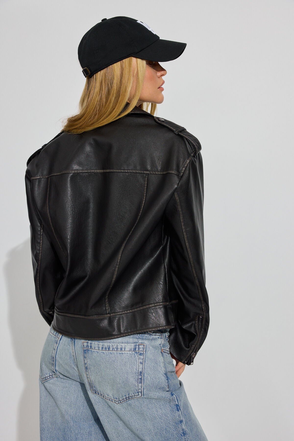 Veste de motard en similicuir délavé