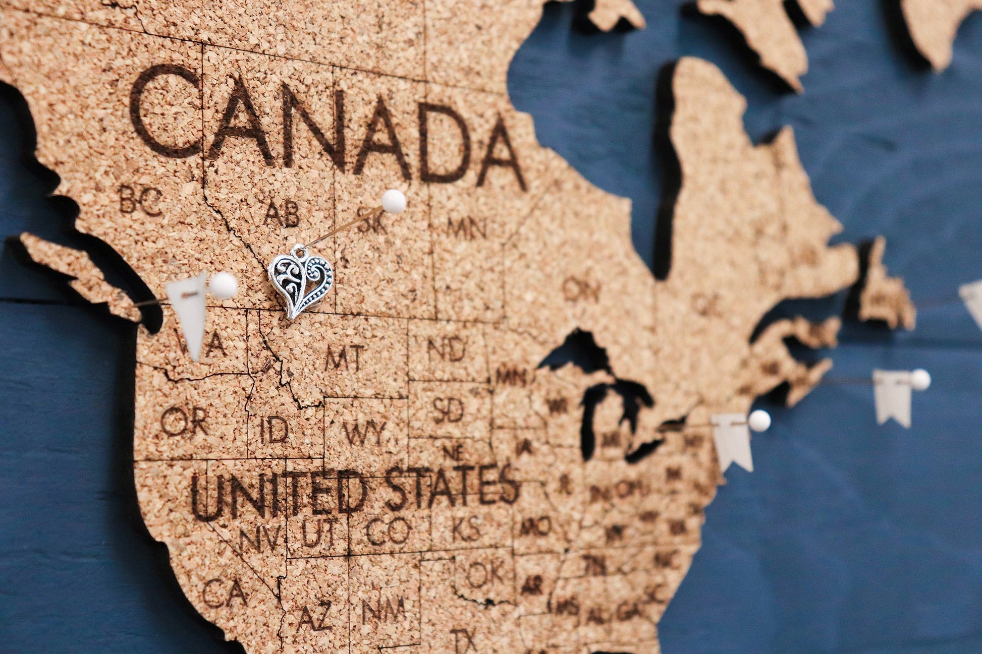 Cork & Wood 3D World Pin Map | 36 x 20 | Labelled