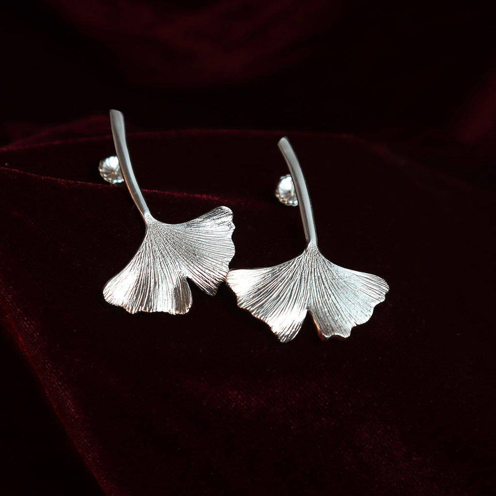 Ginkgo Drop Stud Earrings - Large