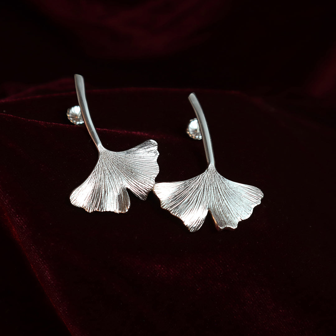 Ginkgo Drop Stud Earrings - Large