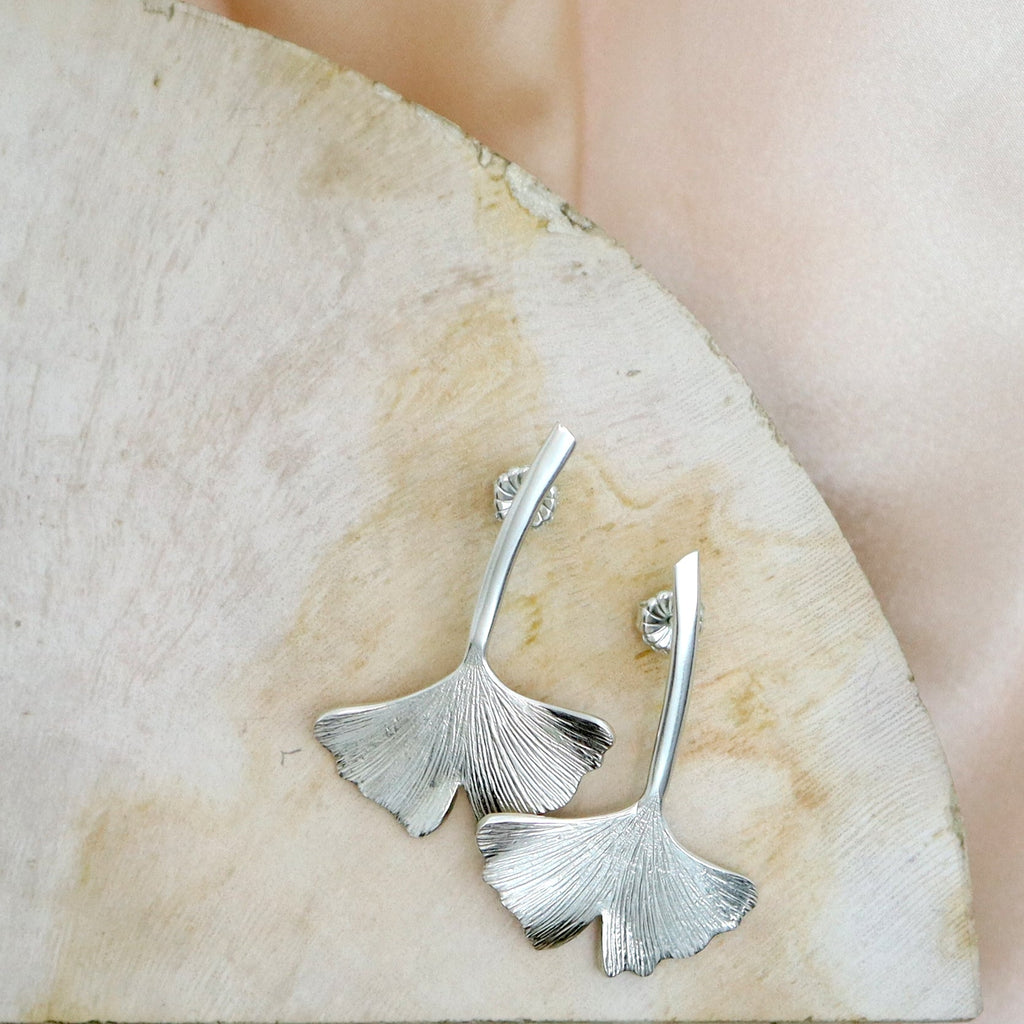 Ginkgo Drop Stud Earrings - Large