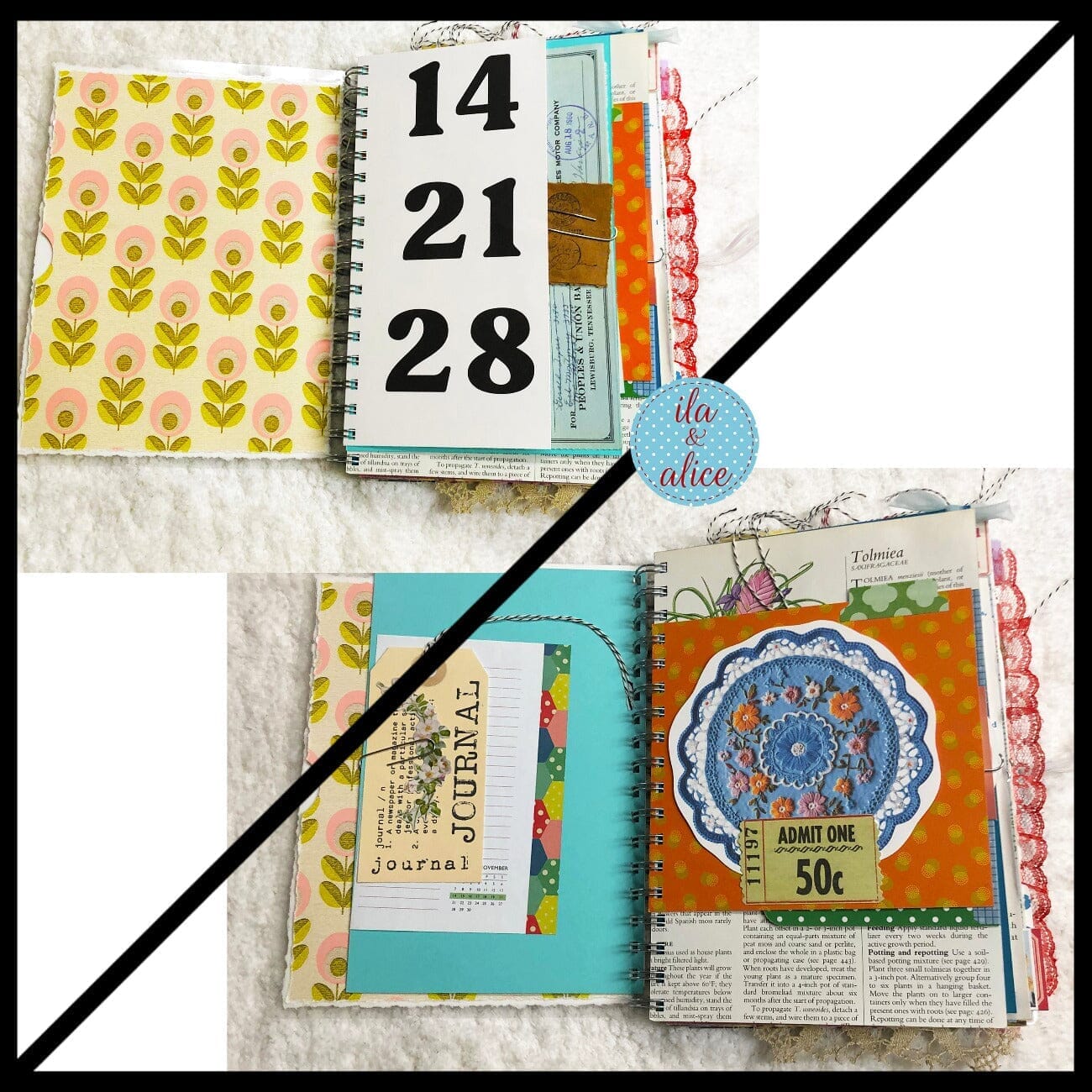 Journal intime fleuri bleu rempli d'éphémères intéressants - 3