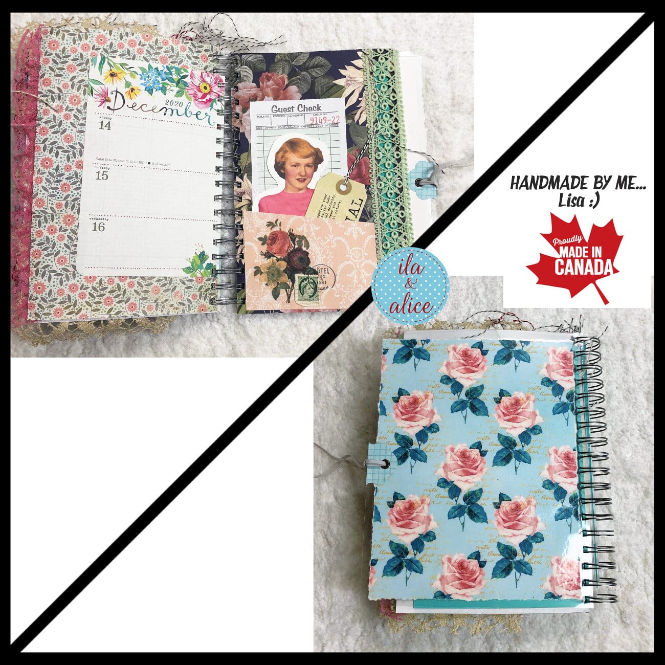 Journal intime fleuri bleu rempli d'éphémères intéressants - 3