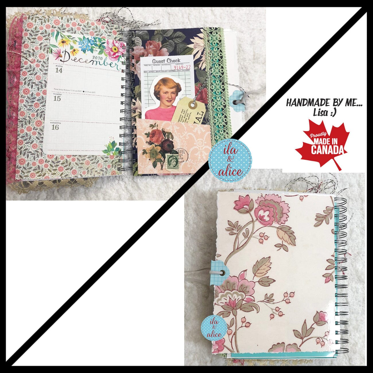 Journal intime fleuri bleu rempli d'éphémères intéressants - 4