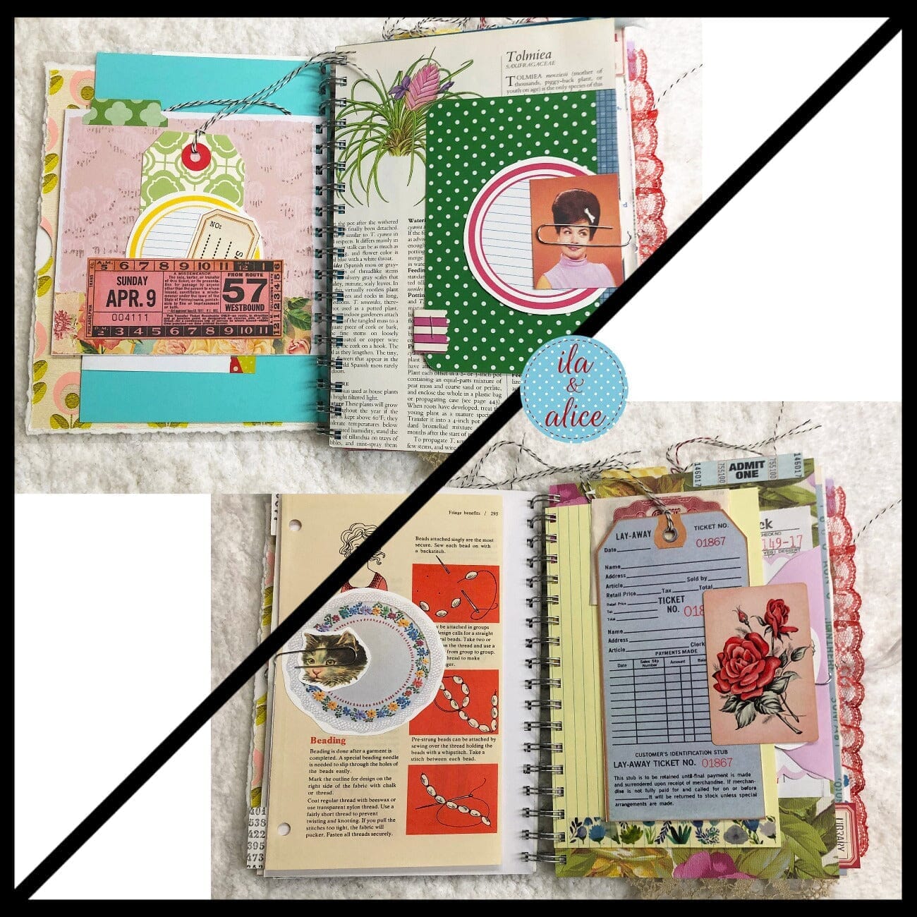 Journal intime fleuri bleu rempli d'éphémères intéressants - 4