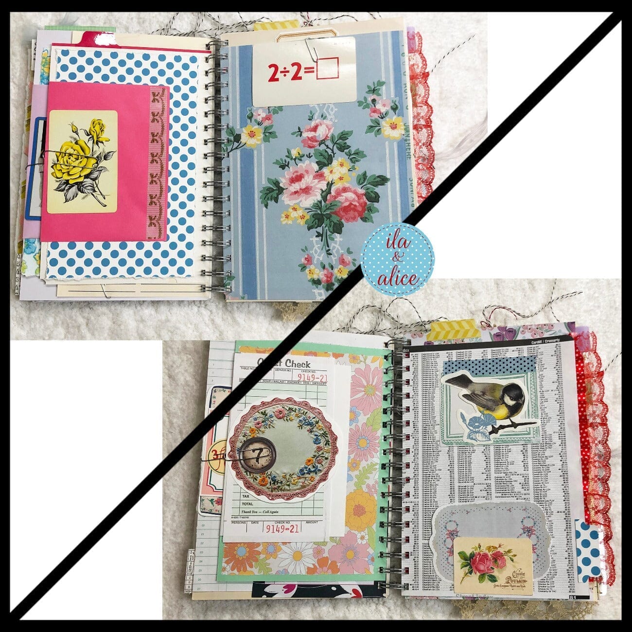 Journal intime fleuri bleu rempli d'éphémères intéressants - 4