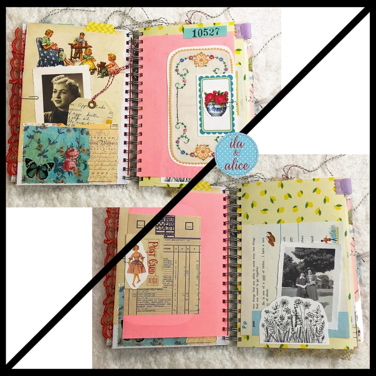 Journal intime fleuri bleu rempli d'éphémères intéressants - 3