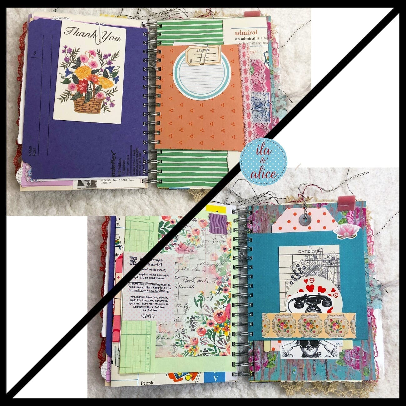 Journal intime fleuri bleu rempli d'éphémères intéressants - 4