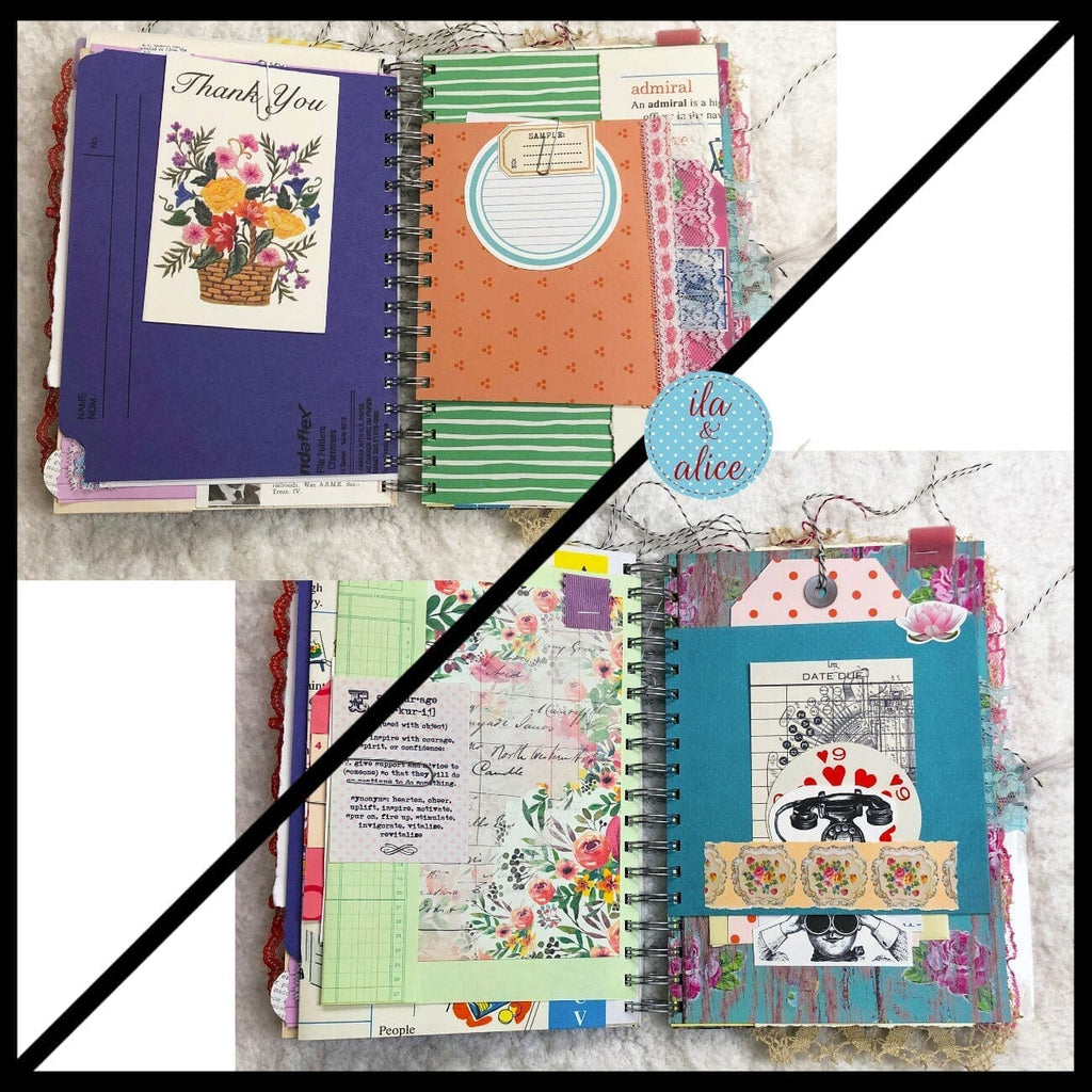 Blue Floral Junk Journal Filled with Interesting Ephemera- 3