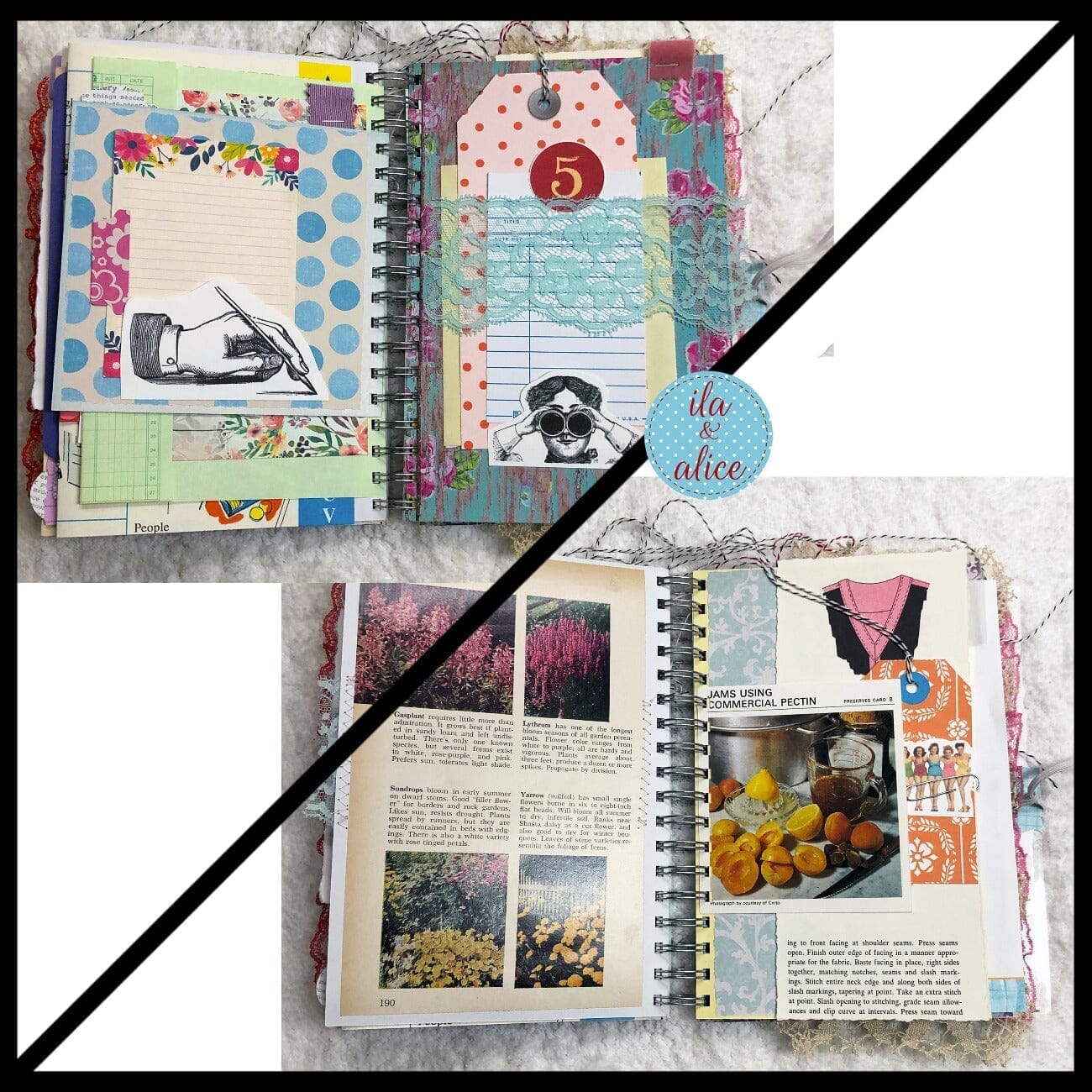 Journal intime fleuri bleu rempli d'éphémères intéressants - 4