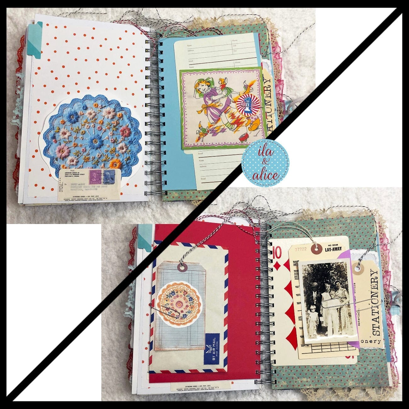 Journal intime fleuri bleu rempli d'éphémères intéressants - 4