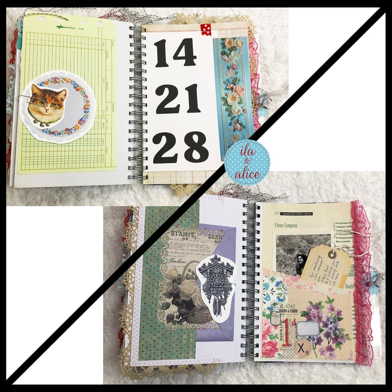 Journal intime fleuri bleu rempli d'éphémères intéressants - 4