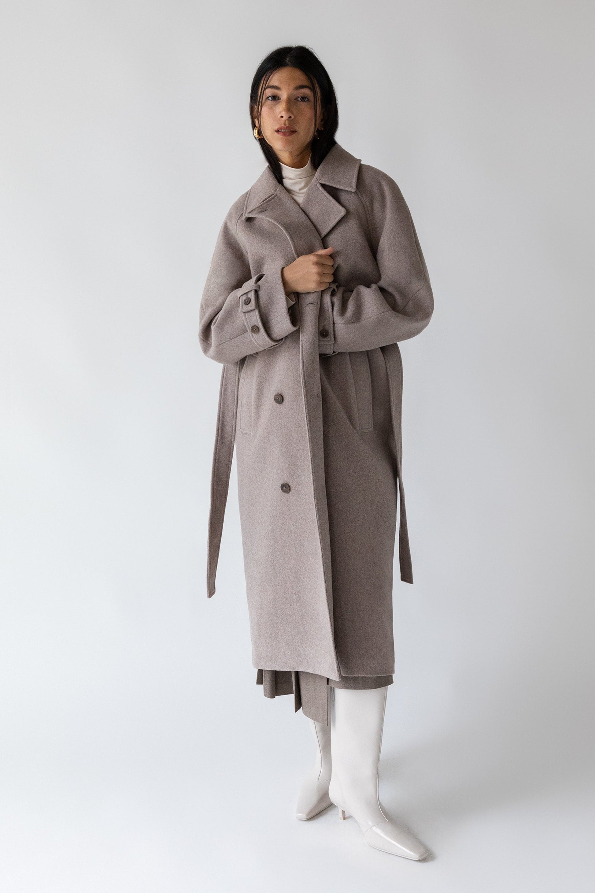 TRENCH-COAT EN LAINE MÉLANGÉE