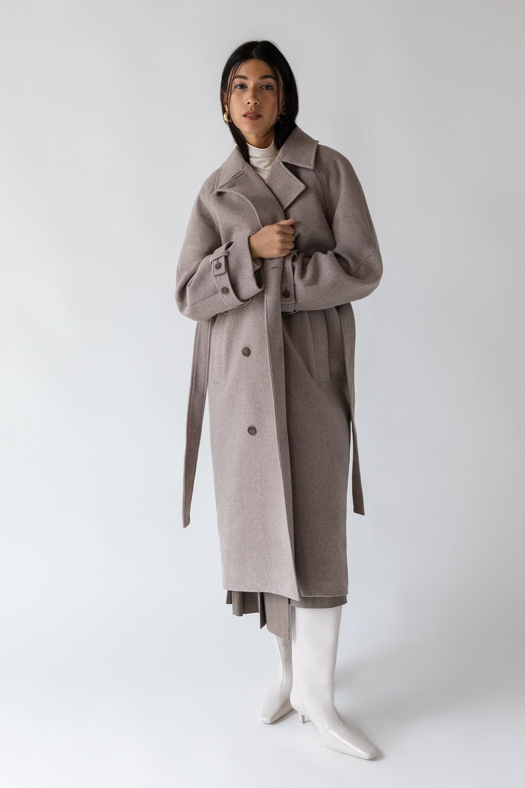 TRENCH-COAT EN LAINE MÉLANGÉE