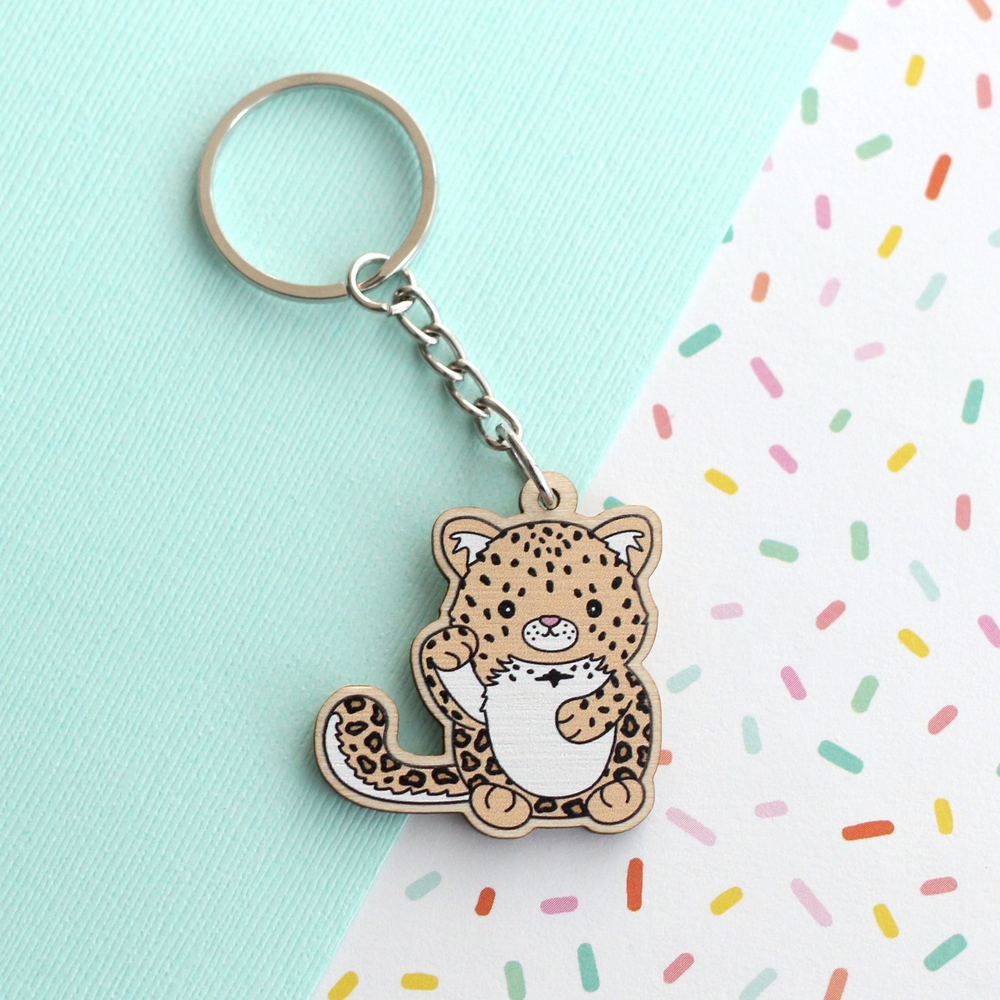 Porte-clés en bois léopard porte-bonheur de l'Amour - Cadeau durable - Porte-clés panthère