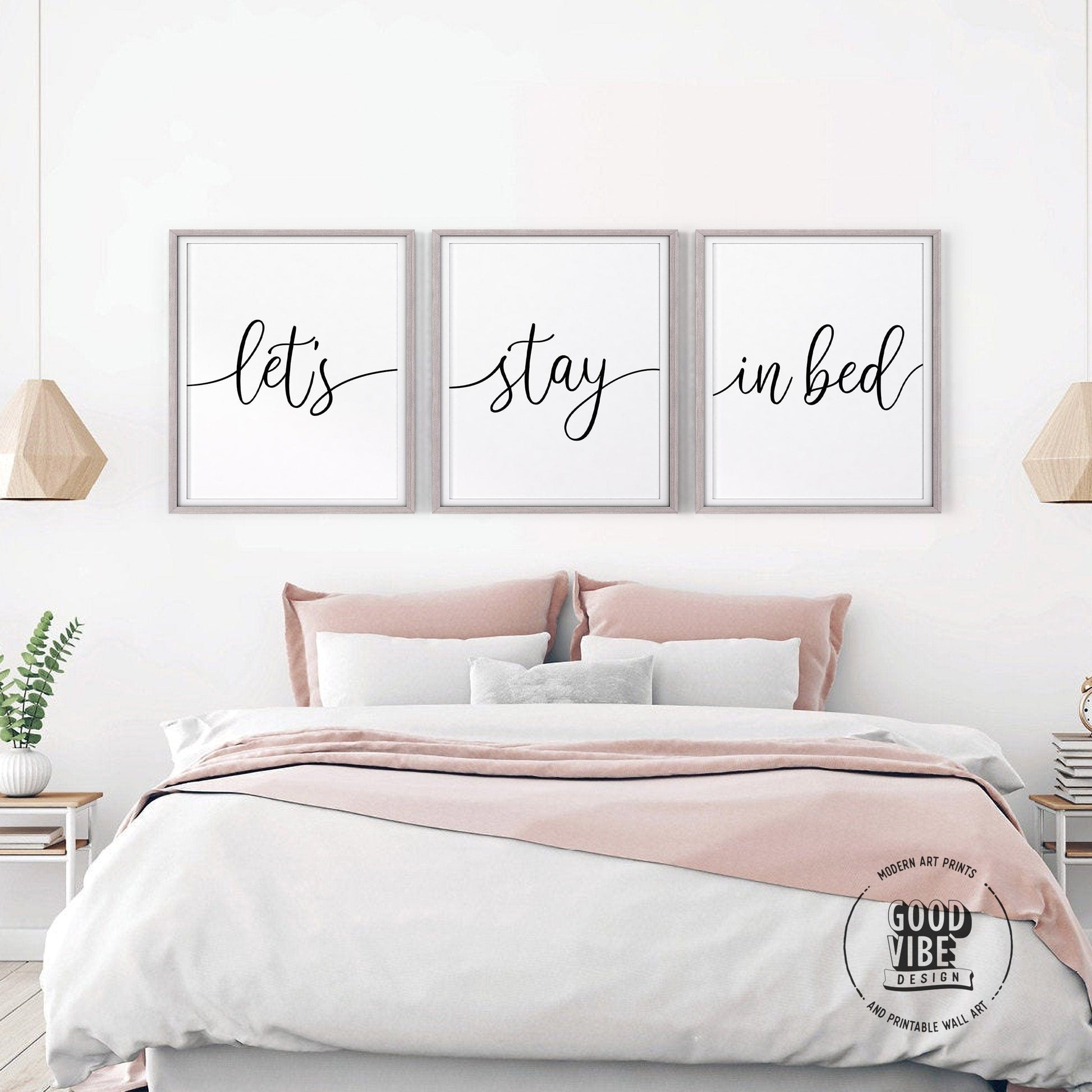 Let's Stay in Bed Set of 3 Prints – Minimalist Bedroom Wall Art