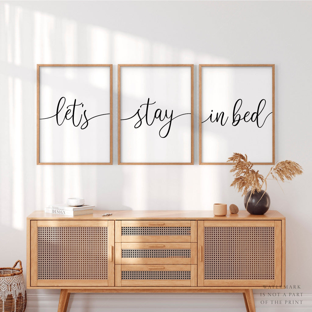 Let's Stay in Bed Set of 3 Prints – Minimalist Bedroom Wall Art