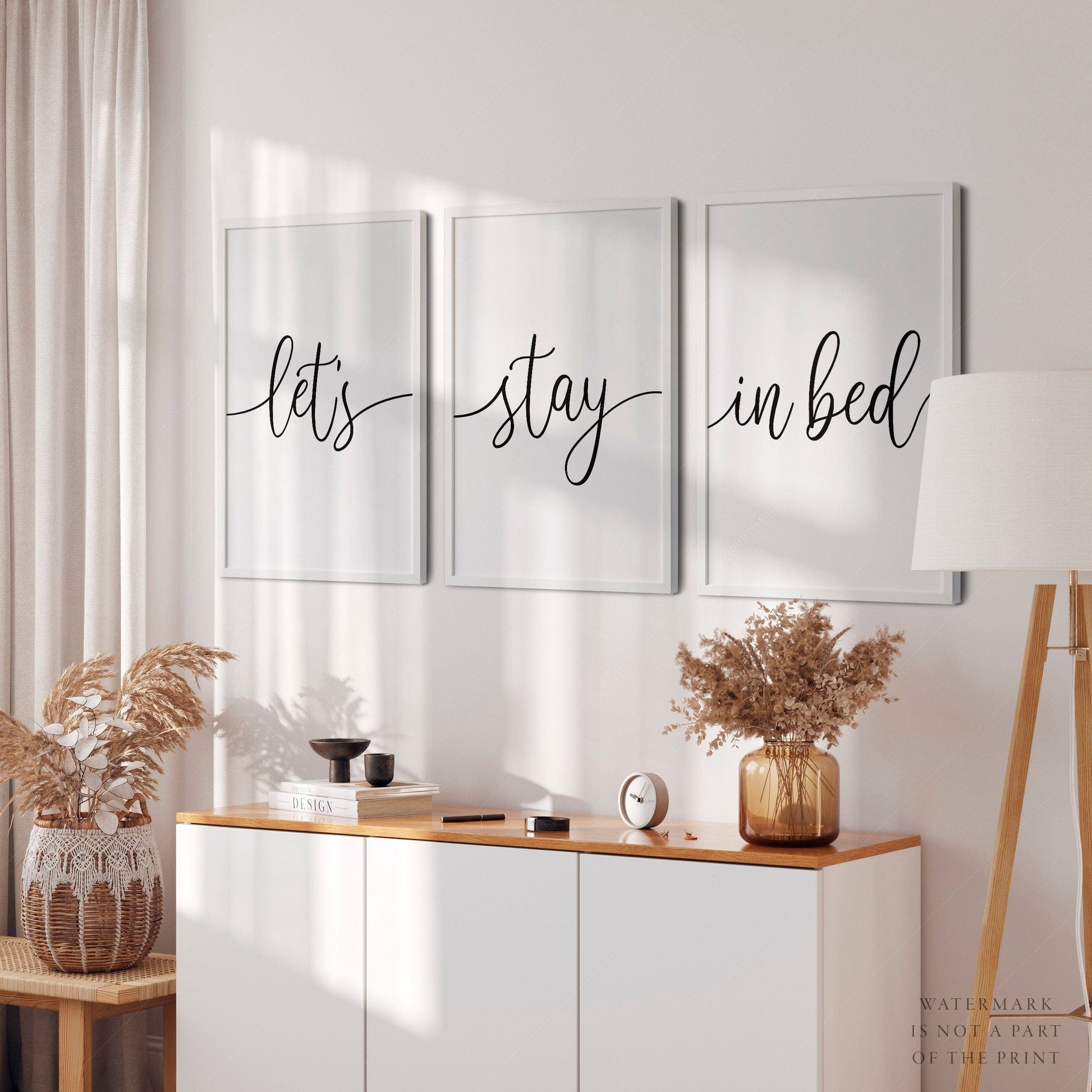 Let's Stay in Bed Set of 3 Prints – Minimalist Bedroom Wall Art
