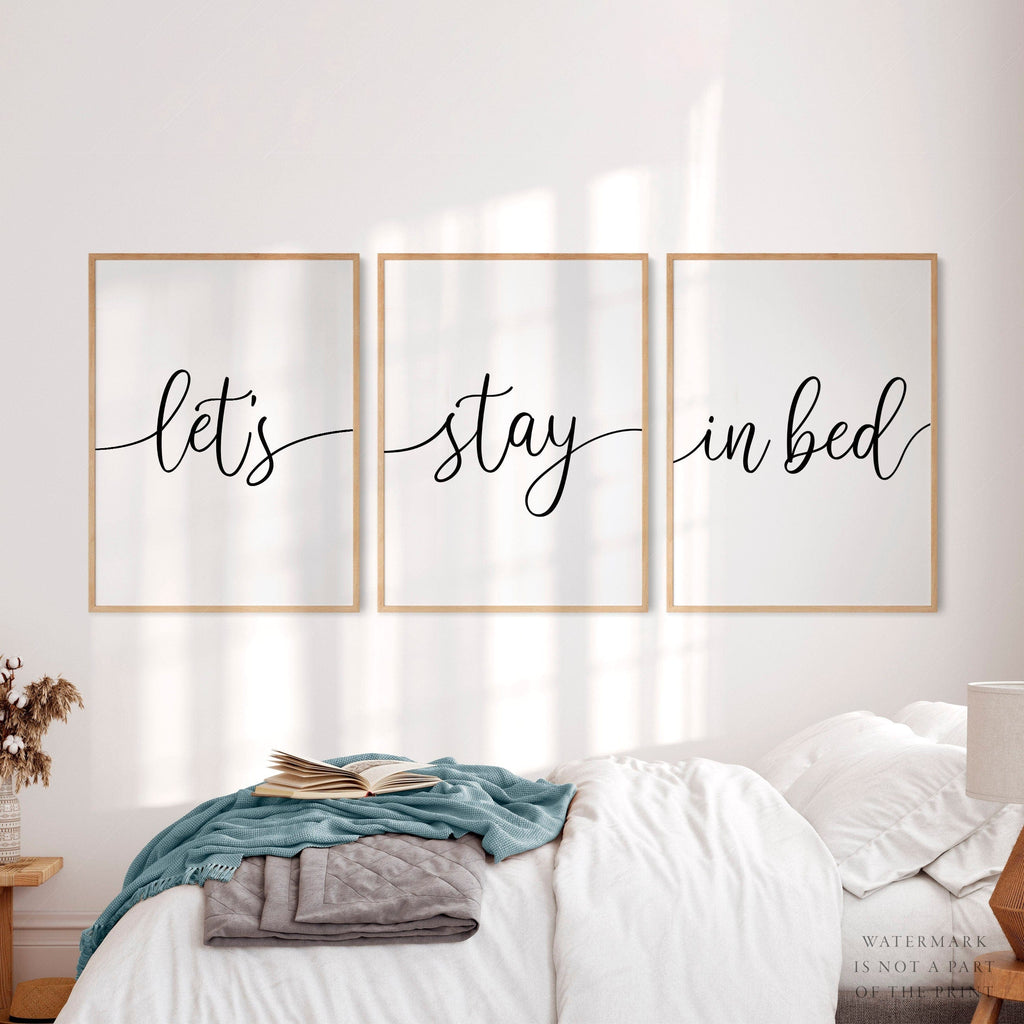Let's Stay in Bed Set of 3 Prints – Minimalist Bedroom Wall Art