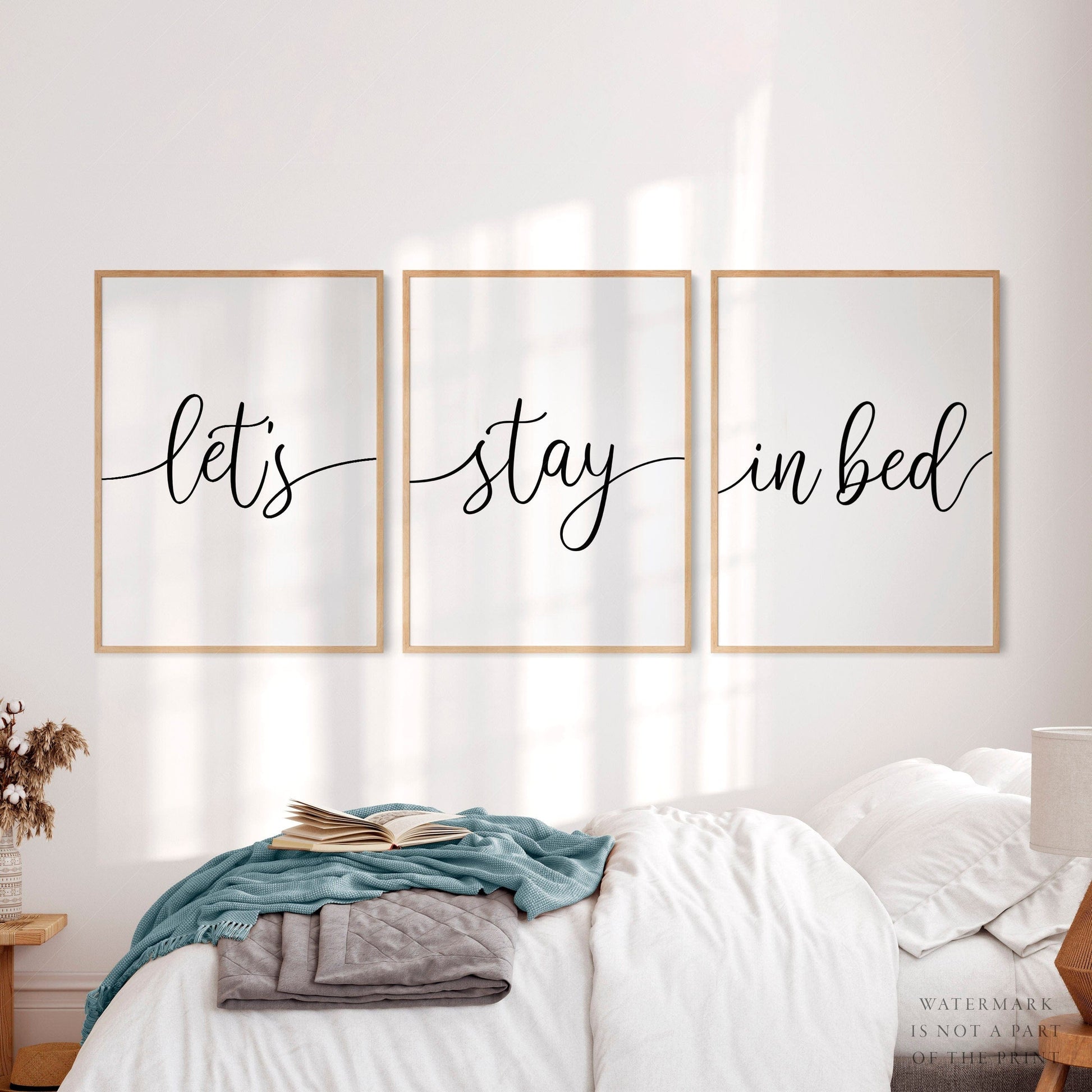 Let's Stay in Bed Set of 3 Prints – Minimalist Bedroom Wall Art