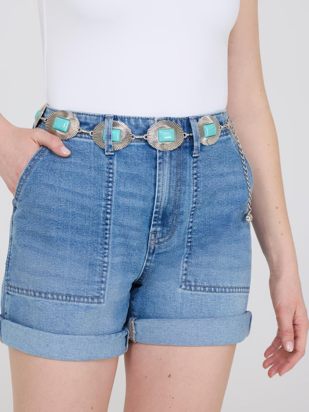 Ceinture chaîne en argent avec pierres turquoises