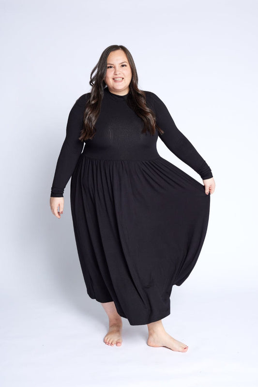 Mock Neck Midi Dress in Onyx