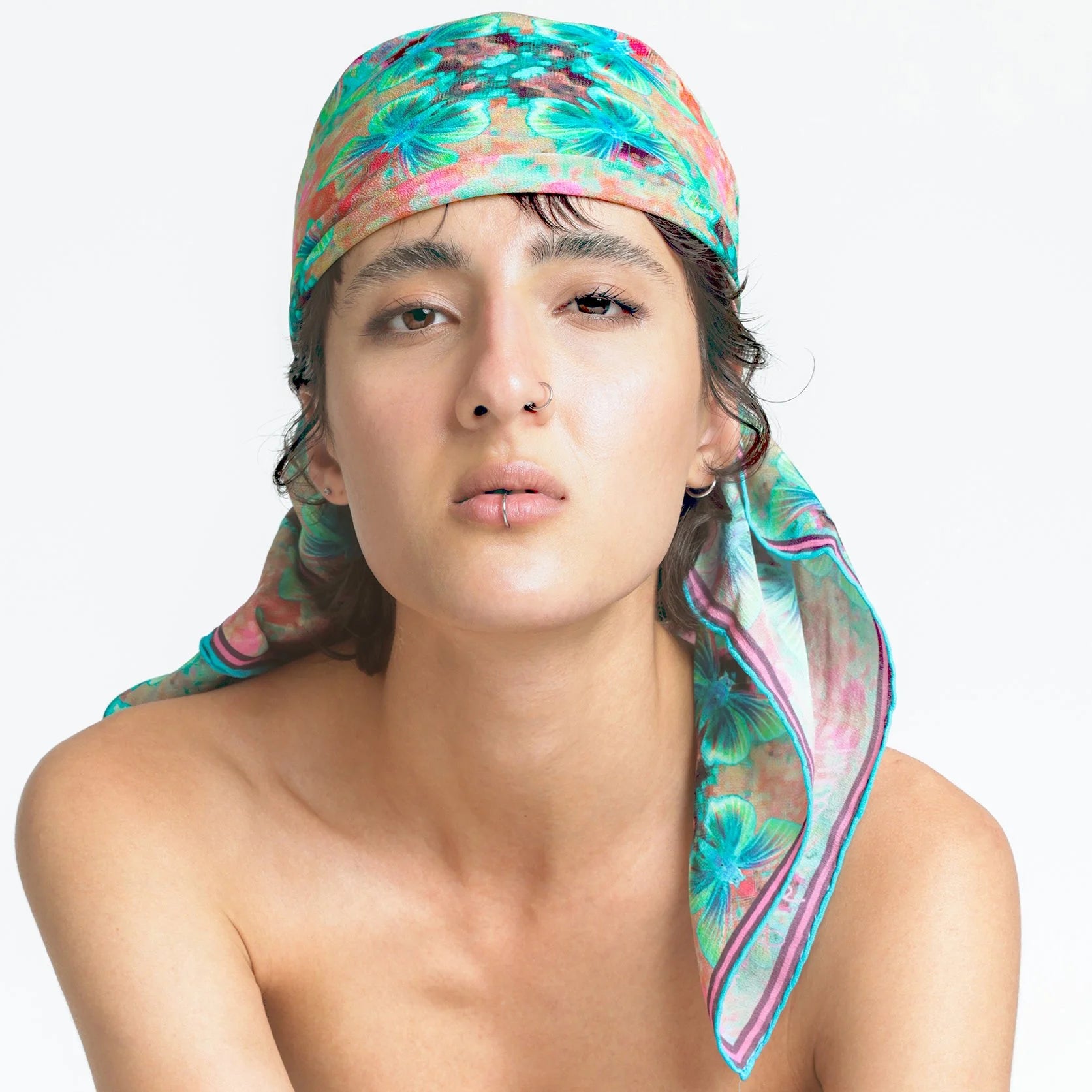 pink & blue flutter plaid silk scarf