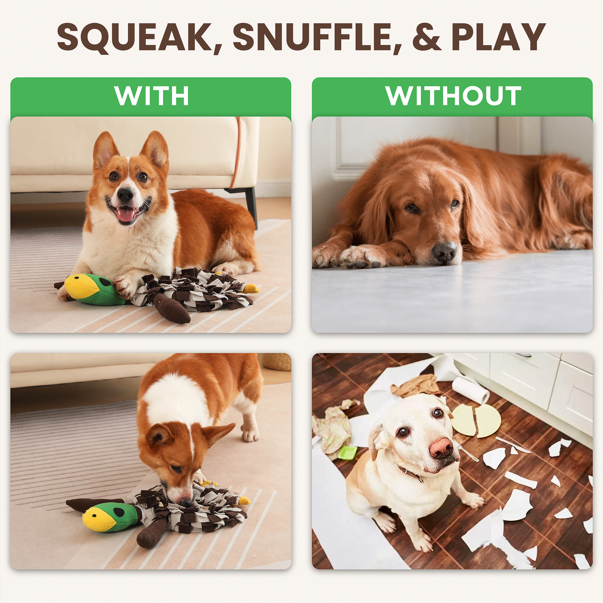 Tapis à renifler pour chiens Squeaky Duck – Jouet 2 en 1 et divertissement de recherche de nourriture