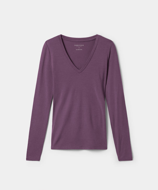 Pull slim à manches longues et col en V en mérinos pour femme