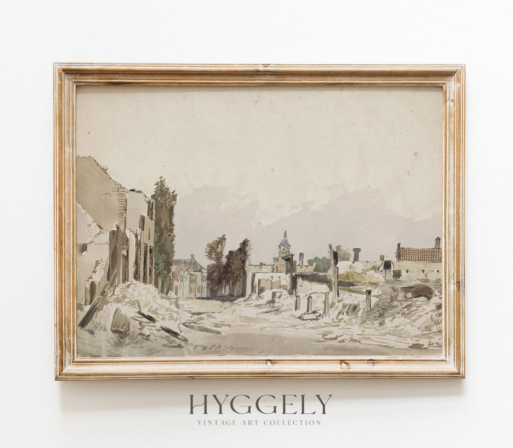 Estampe d'art de paysage neutre vintage L0113