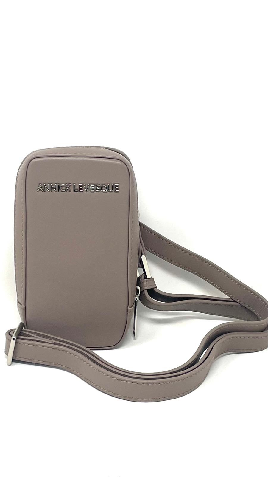 Small Taupe Genuine Leather Crossbody Bag, Marie-Pierre