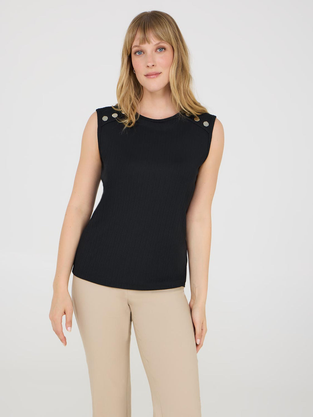 Sleeveless Top With Button Shoulder Details