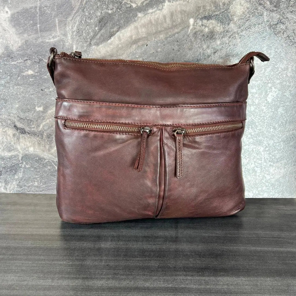MET Leather Crossbody Bag with Dual Zipper Pockets