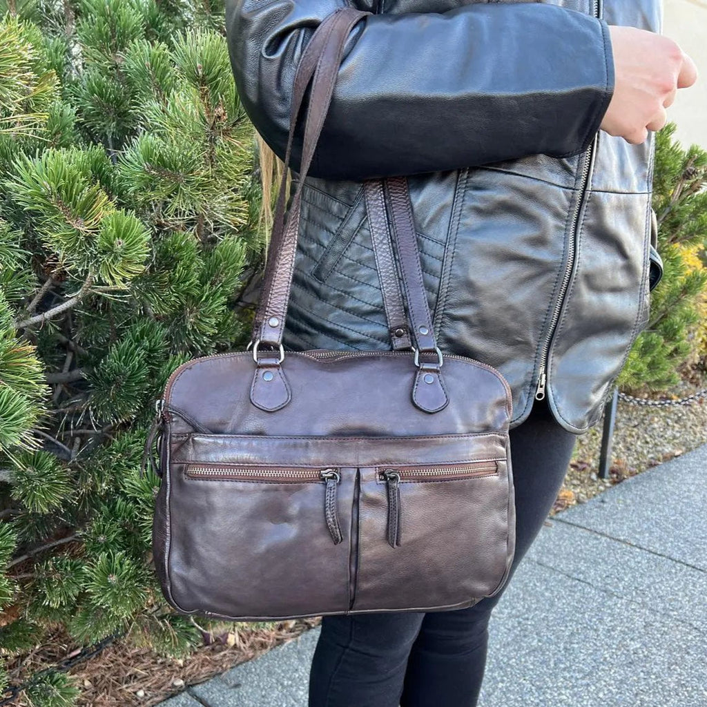 Sac à main en cuir MET avec double poignée et poches avant zippées