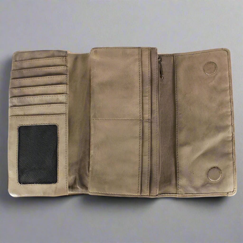 Portefeuille en cuir à trois volets avec fermeture magnétique pour femme MET